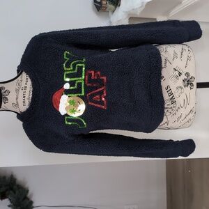 WALLFLOWER | Dark Navy Blue "Jolly  AF" Sherpa Cropped Sweater